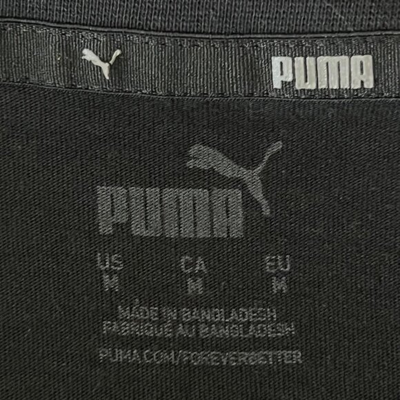 Puma Men's Black Short-Sleeve T-Shirt With Logo Striped Shoulders Size Medium - Picture 3 of 6